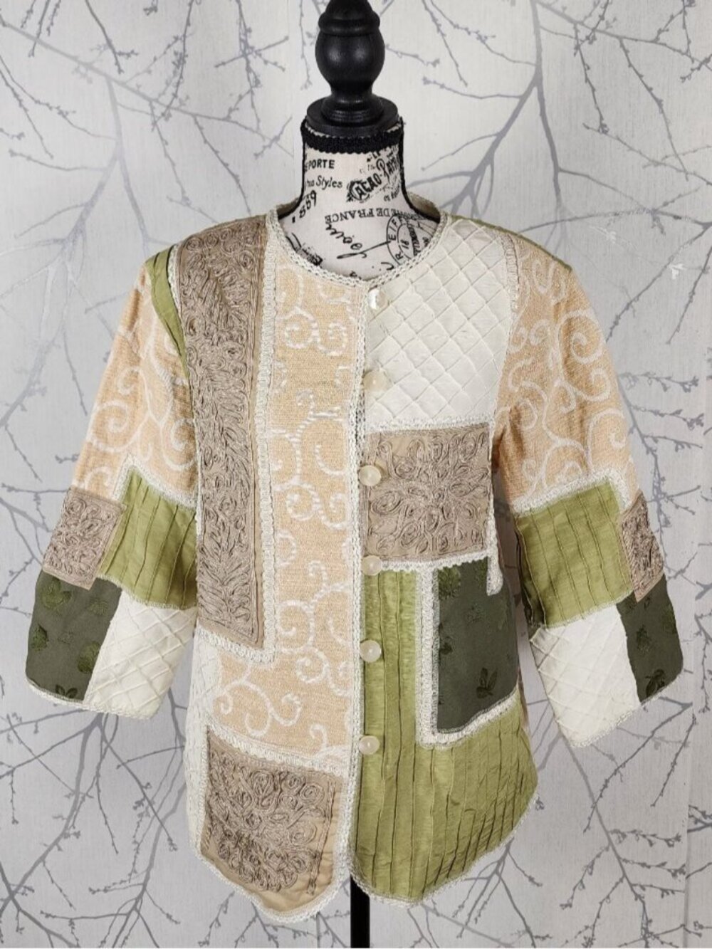 Tanjay Textured Mixed Fabric Patchwork Button Front Jacket